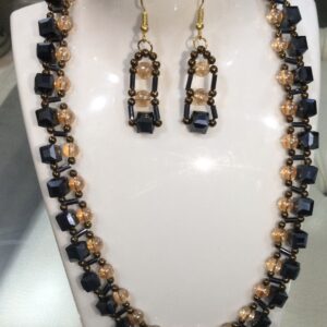 Cube & Glass Beads Necklace with Earrings